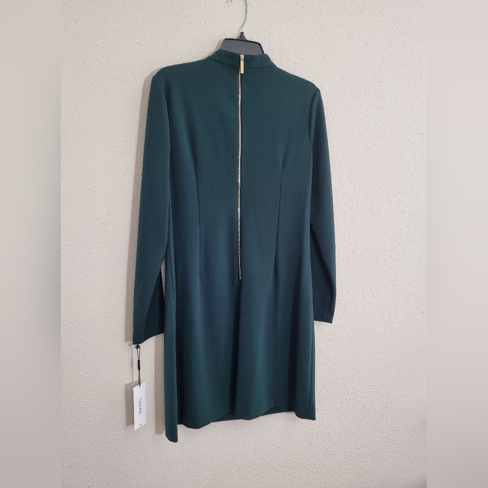 Calvin Klein Dark Green Long Sleeve Dress With Tie Neck Detail NWT Size 12 - Picture 6 of 8